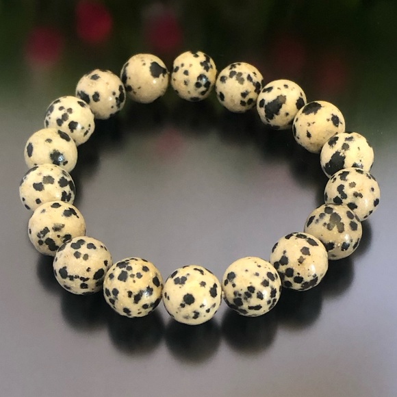 Dalmatian Jasper 10mm Natural Stone Beads Stretchable Bracelet - Picture 2 of 2